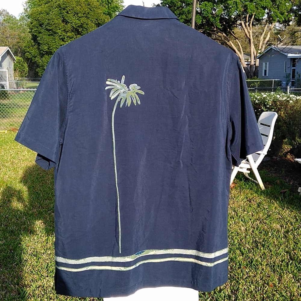 Greg Norman Collection Silk Blend Camp Shirt Blue